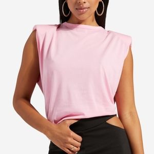 Barbie Pink Shoulder Pad T Shirt Size L EUC